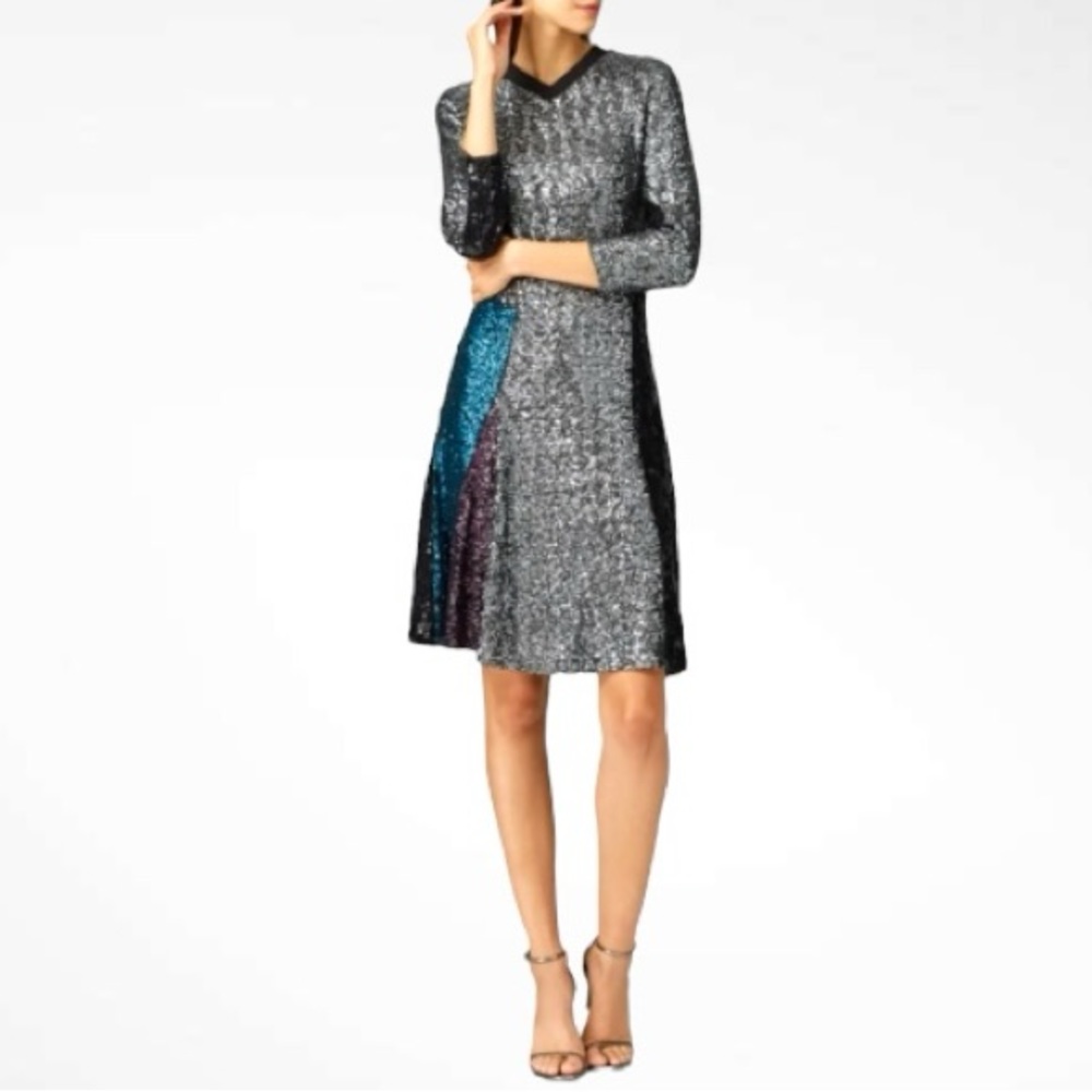 KOCHE PARIS GREY PAILLETTES SEQUIN DRESS SIZE FR 42 US 10